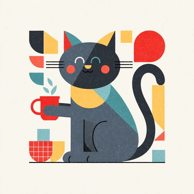 Bauhaus Cat Illustration Coffee Cup