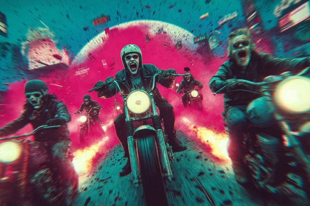 Cyberpunk Motorcycle Mob Retro Futuristic Art