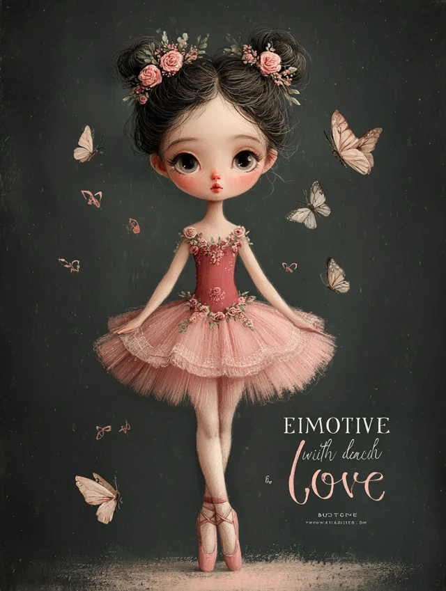 Cute Ballerina with Butterflies Pastel Illustration