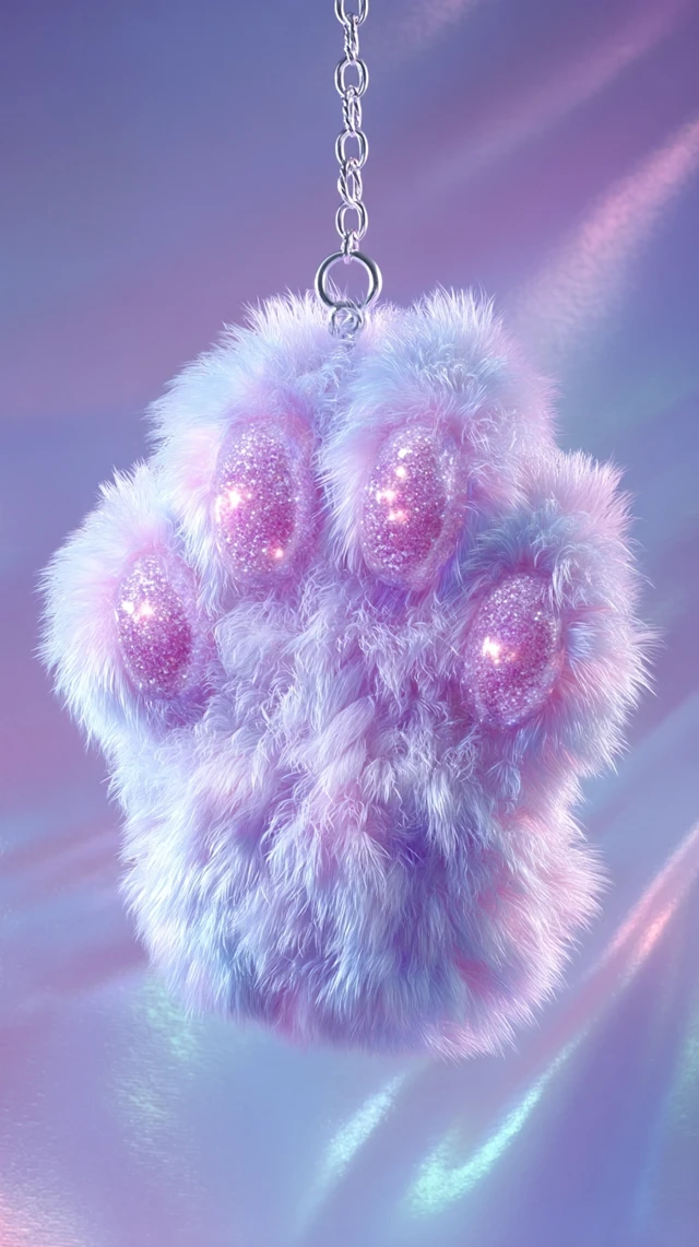 Fluffy Pastel Cat Paw Keychain Ultra Detailed 3D