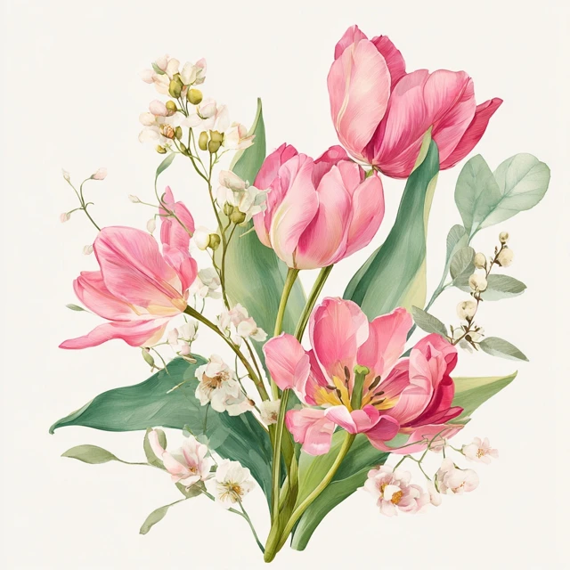 Watercolor Floral Arrangement Pink Tulips Clipart