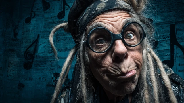 Sinister Musician Portrait with Dark Blue Backdrop