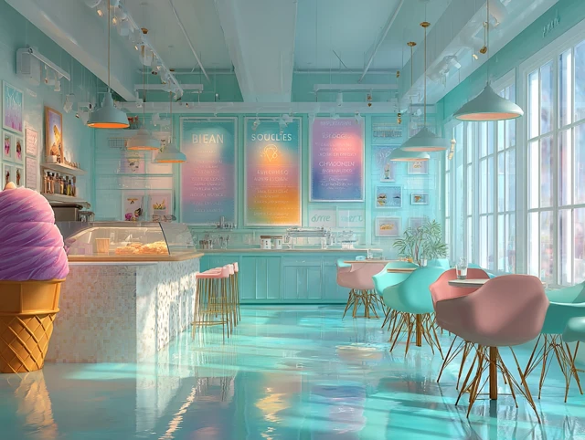 Colorful Ice Cream Shop Bright and Spacious