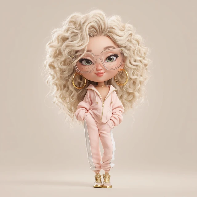Chibi Illustration Blonde Woman with Glasses