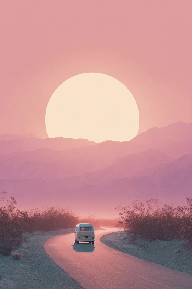 Retro Van Sunset Road Trip