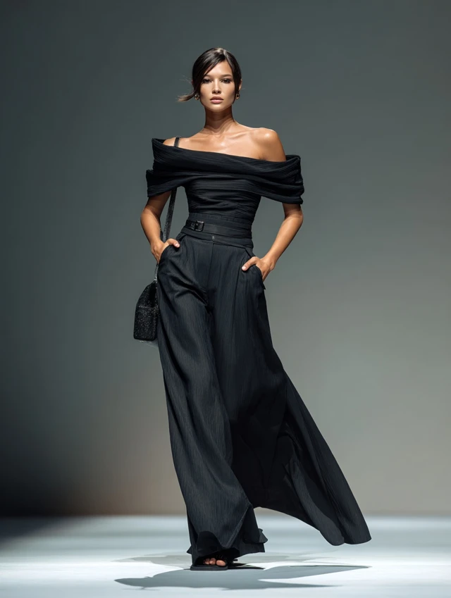 Vogue Model in Black Elegant Fashion