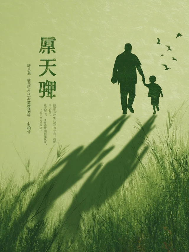Fathers Day Poster Green Landscape and Father Child