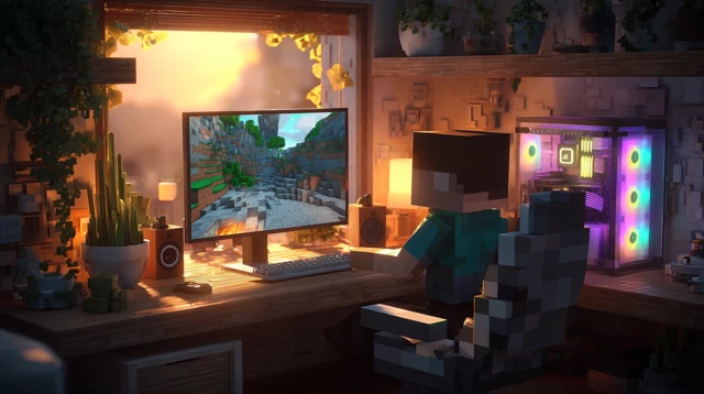 Cozy Minecraft Gamer Setup 3D Render