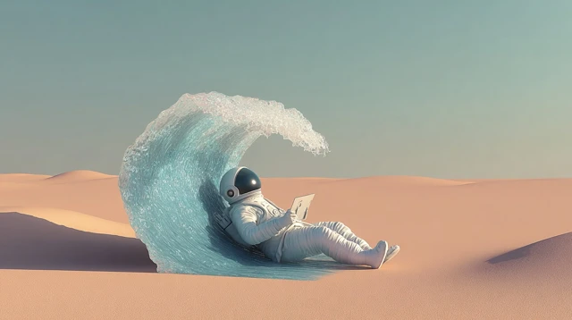 Astronaut Relaxing in Desert Surreal Scene