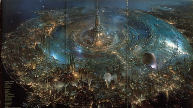 Cyberpunk City Aerial View Syd Mead SciFi Art