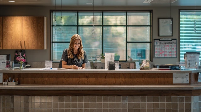 Medical Office Receptionist Answering Calls