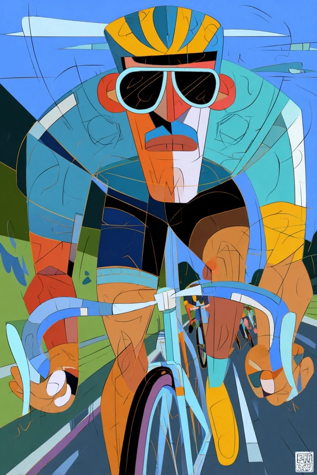 Abstract Cycling Art Cyclist in Lead Peloton Poster
