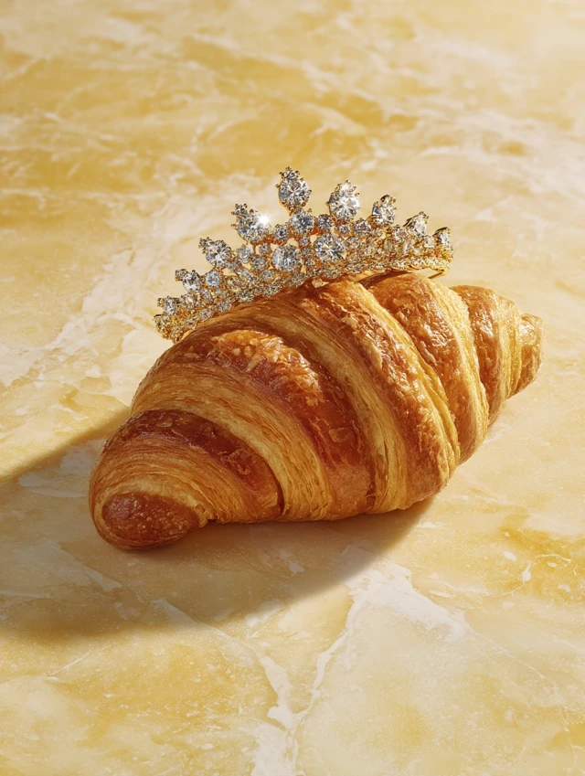 Golden Croissant with Diamond Crown Hyperrealistic
