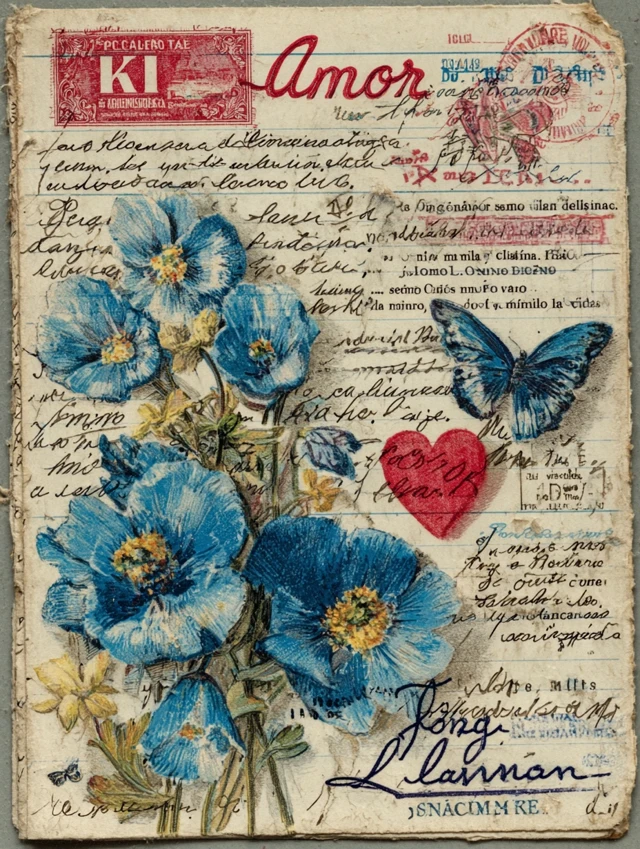 KI Amor Card Blue Flowers Heart
