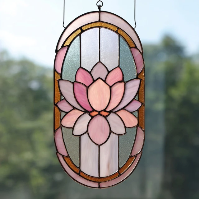 Stained Glass Lily Suncatcher Panel Minimalist Floral Design