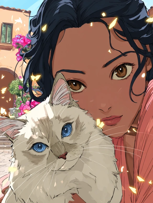 Anime Girl and Cat Portrait