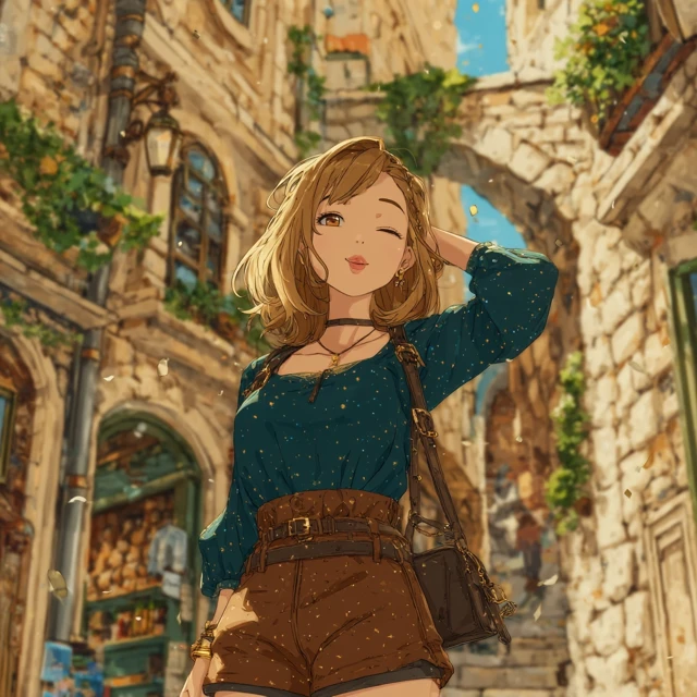 Anime Girl in European Cityscape