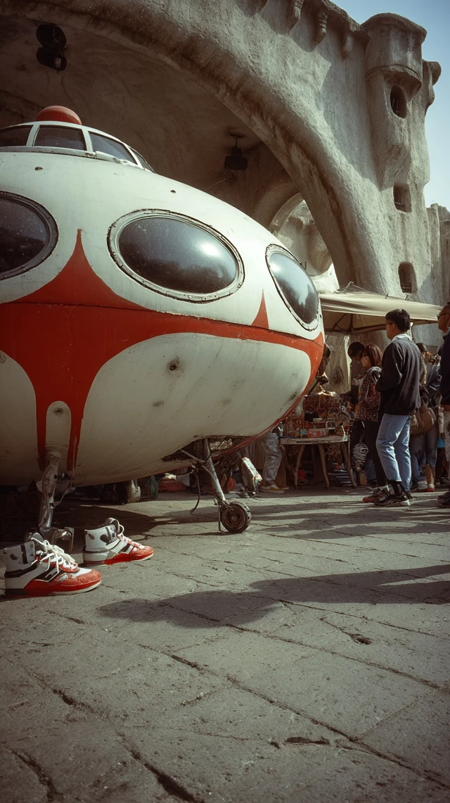 Vintage Spaceship in Japanese Futuristic Architecture