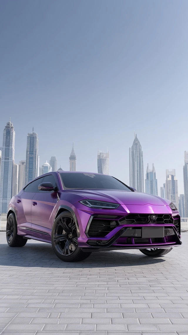 Purple Lamborghini Urus in Dubai High Resolution Photo