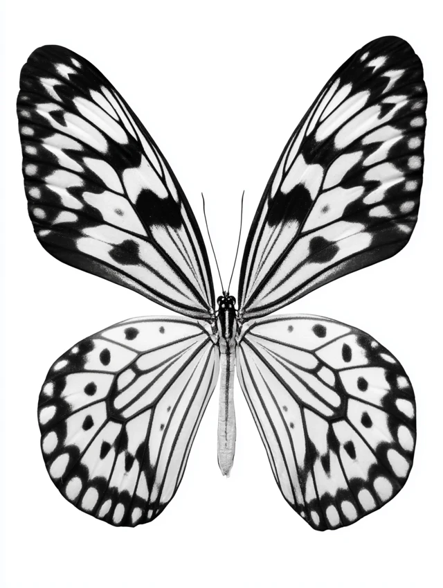 Realistic Black and White Butterfly PNG
