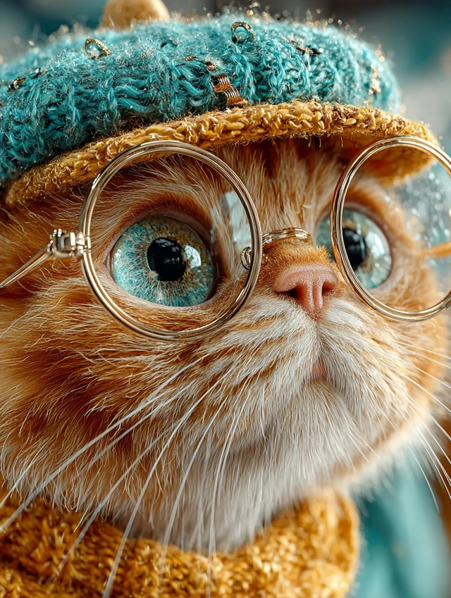 Adorable Orange Cat Wearing Glasses and Beret