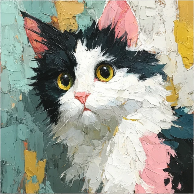 Cute Cat Oil Painting Abstract Art