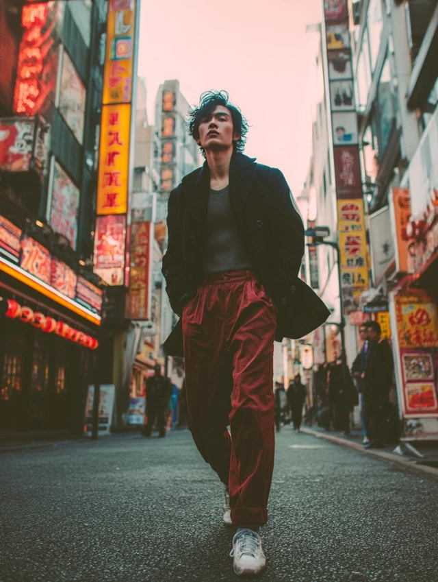 Young Asian Man in 80s Tokyo: Dynamic Photo