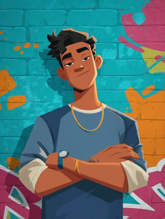 Confident Teen Cartoon Graffiti Style