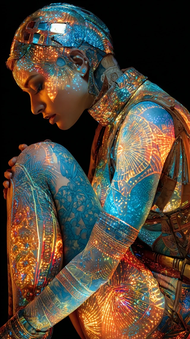 Illuminated Woman Surrealism with Tattoos Art
