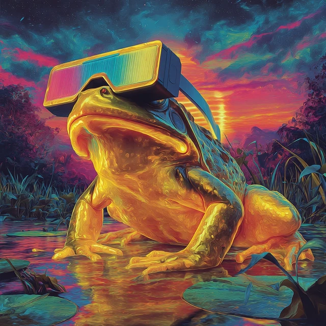 Cool Glowing Frog with VR Glasses Synthwave Art