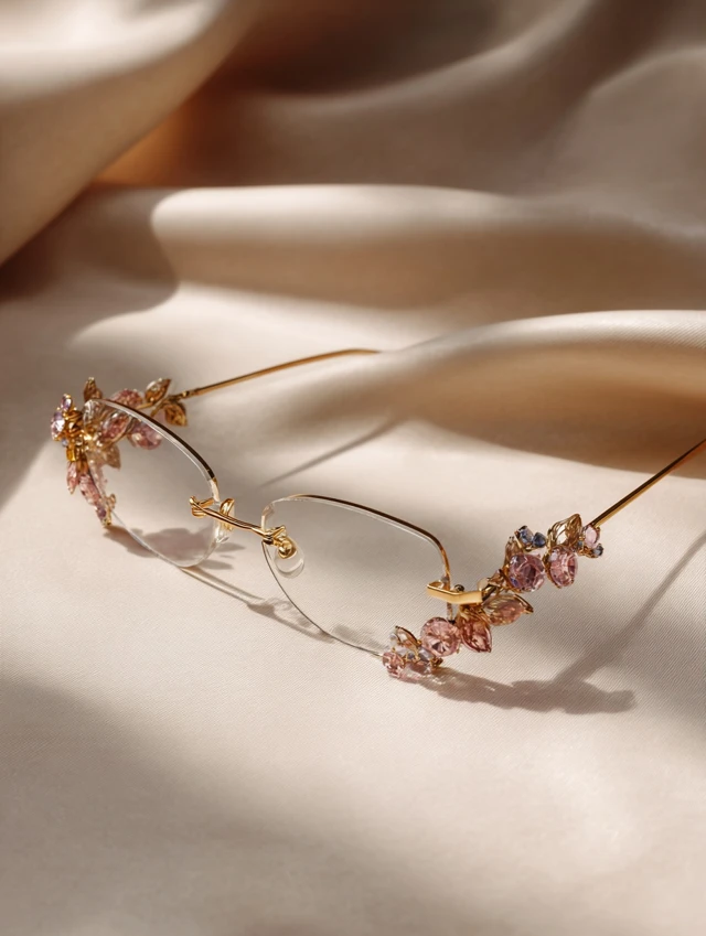 Luxury Designer Eyeglasses with Floral Gemstones