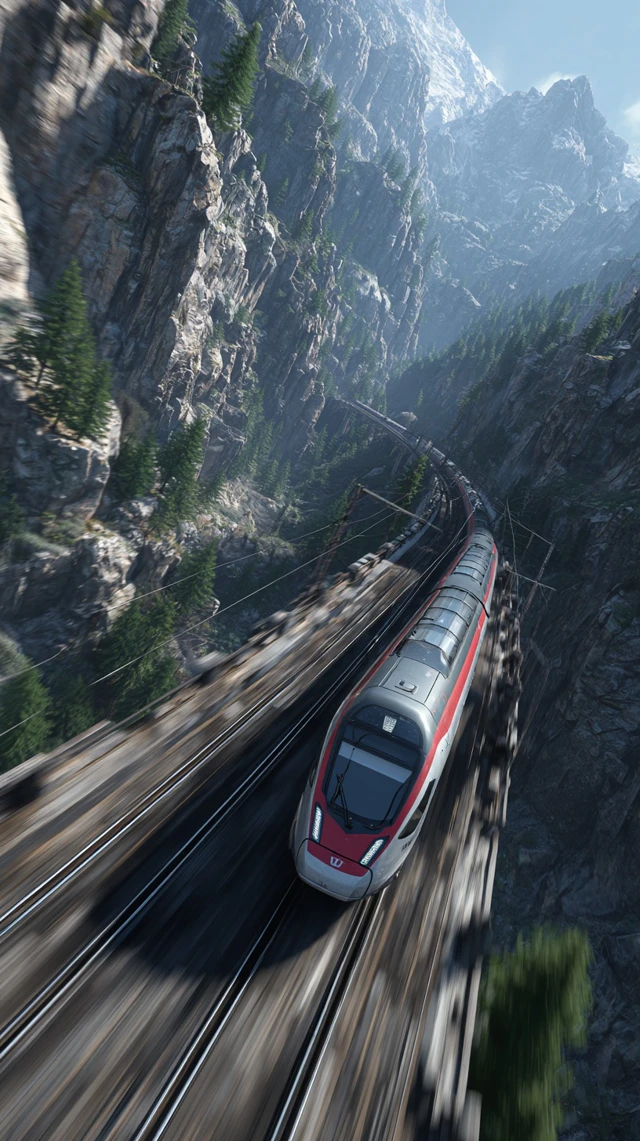 High Speed Train Through Mountain Landscape
