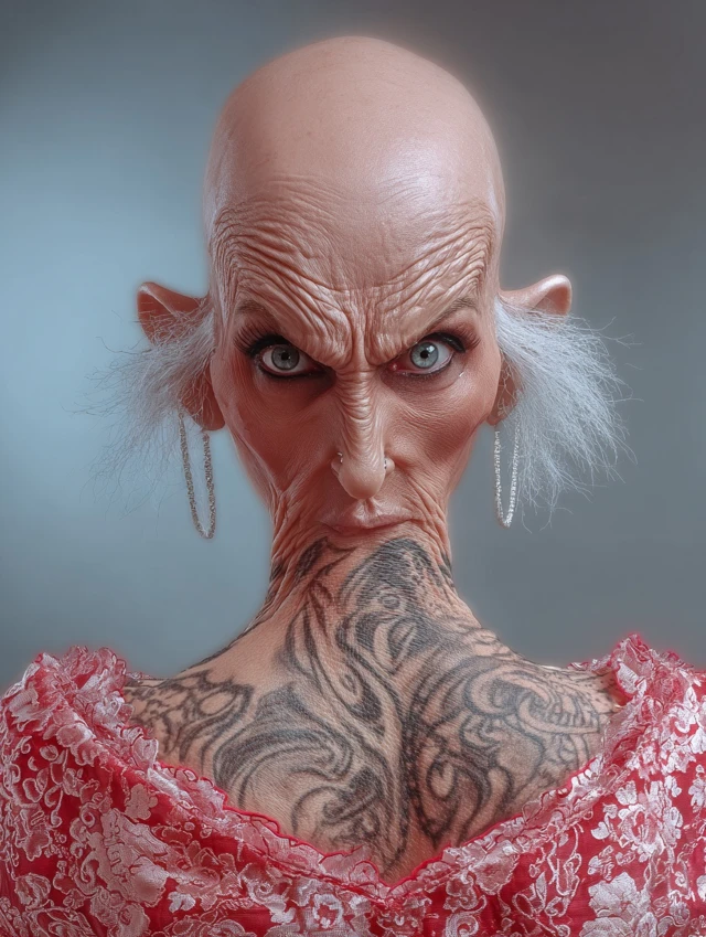 Hairless Woman with Tan Lines 3D Portrait
