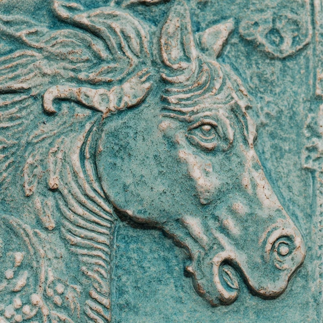 Ceramic Horse Relief Turquoise Glaze Chinese Art