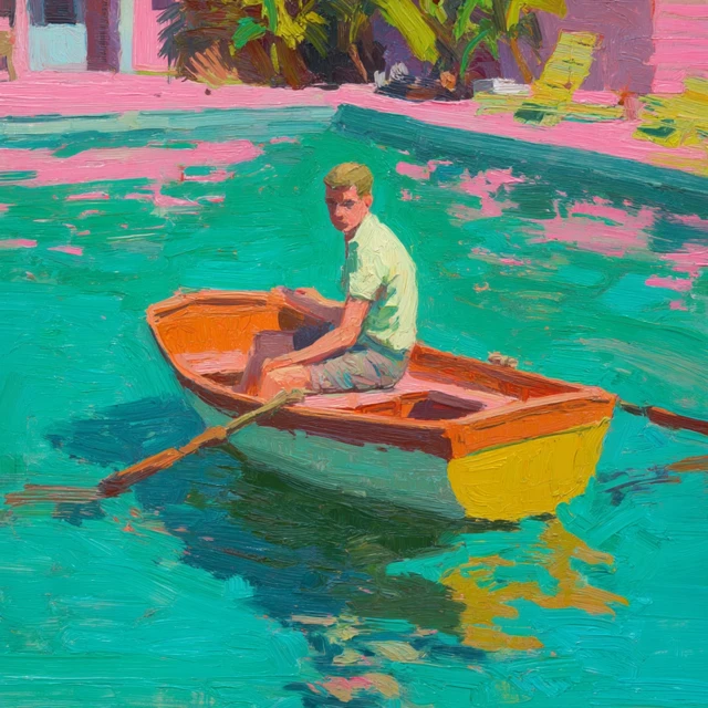 Hemingway in Rowboat Tropical Pastel Painting