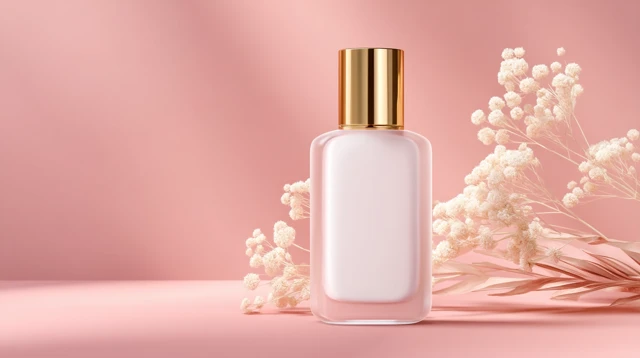 Product Photography Glass Bottle on Pink Background