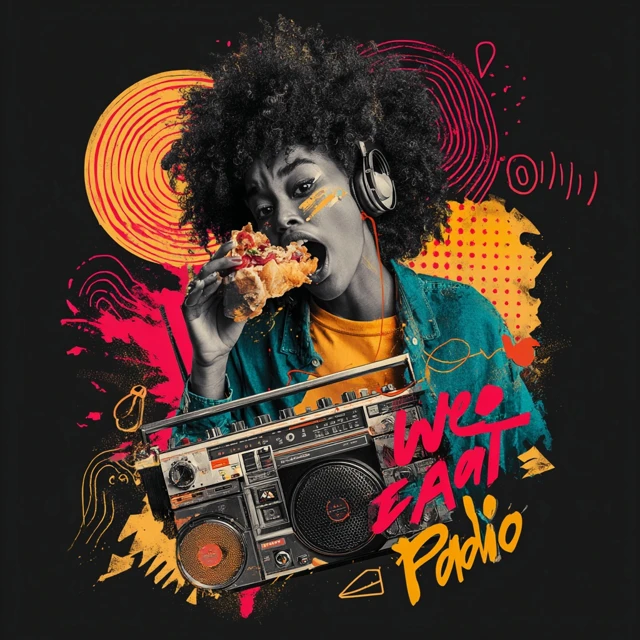 Black Girl Eating Boombox We Eatn Radio Graphic Design