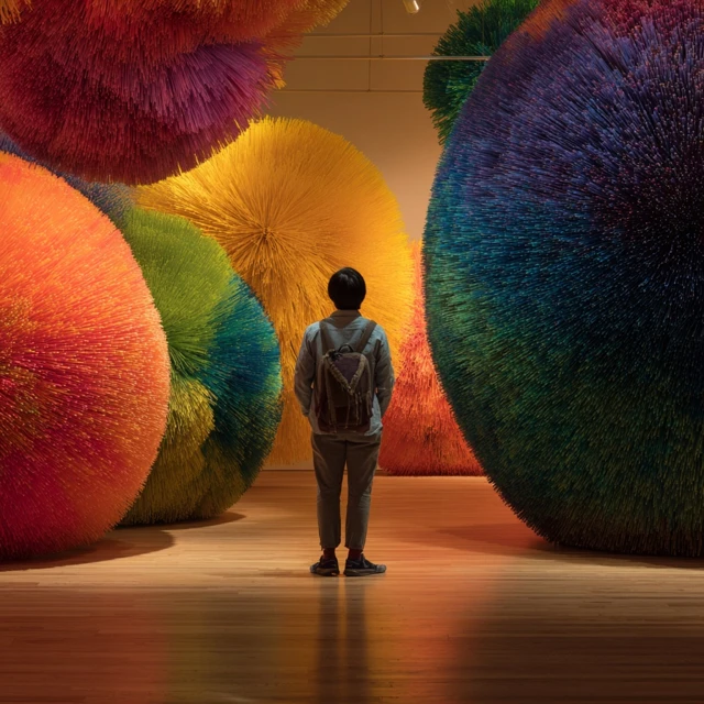 Modern Art Gallery Artist and Koosh Ball Installation
