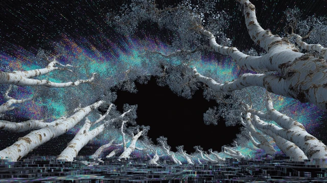 Birch Forest Black Hole 3D Render