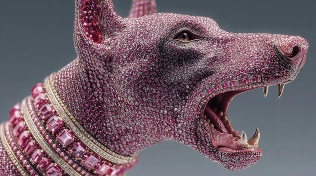 Jeweled Angry Doberman Barking Art