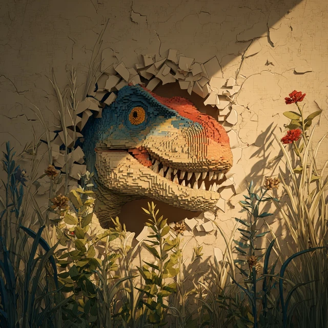 Lego Dinosaur Breaking Wall Colorful Illustration