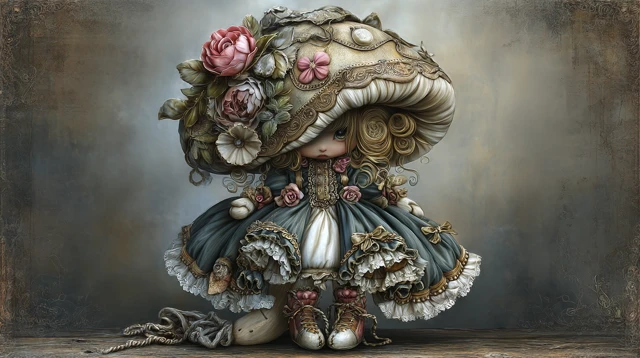Cute Rag Doll Mushroom in Vintage Studio