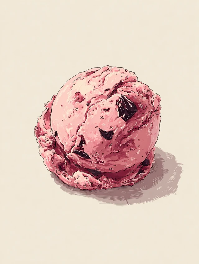 Black Cherry Ice Cream Scoop Illustration