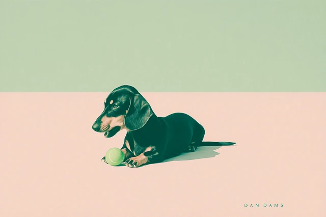 Dachshund Playing Minimalist Illustration