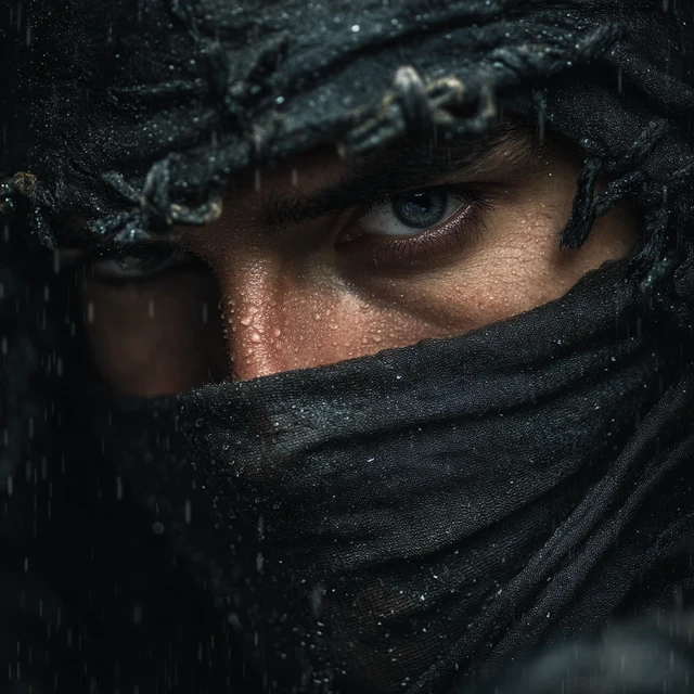 Ninja Warrior Portrait Rainy Weather Dramatic