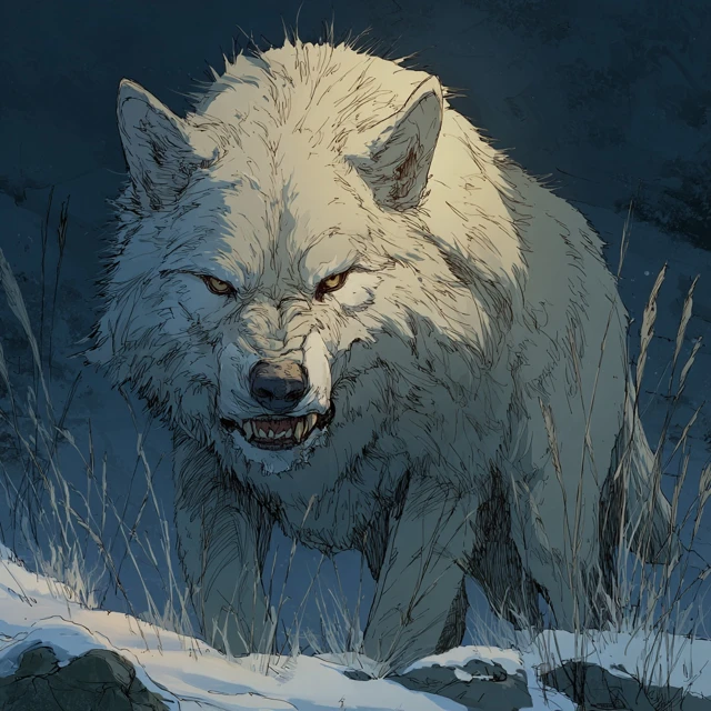 Angry Alpha Wolf in Icy Tundra Dungeons and Dragons Style