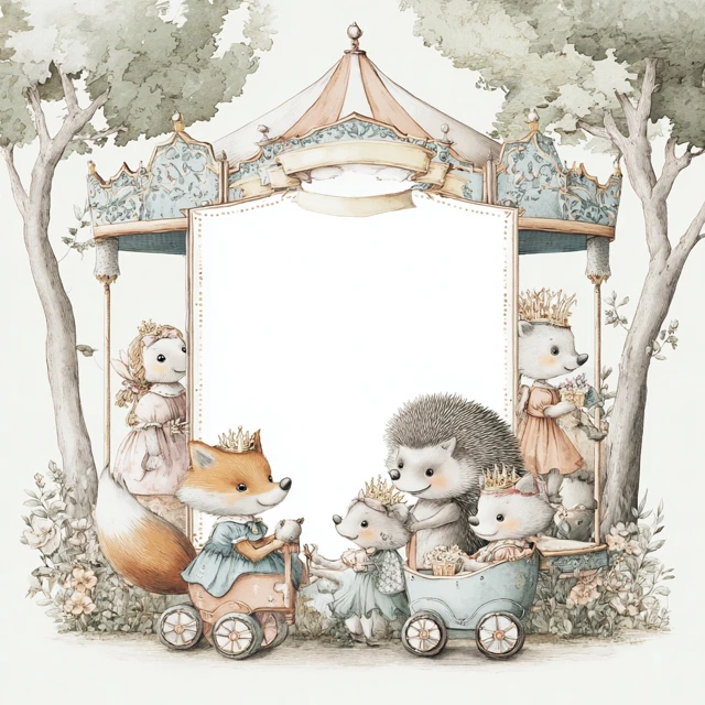 Baby Animals Carousel Nursery Illustration