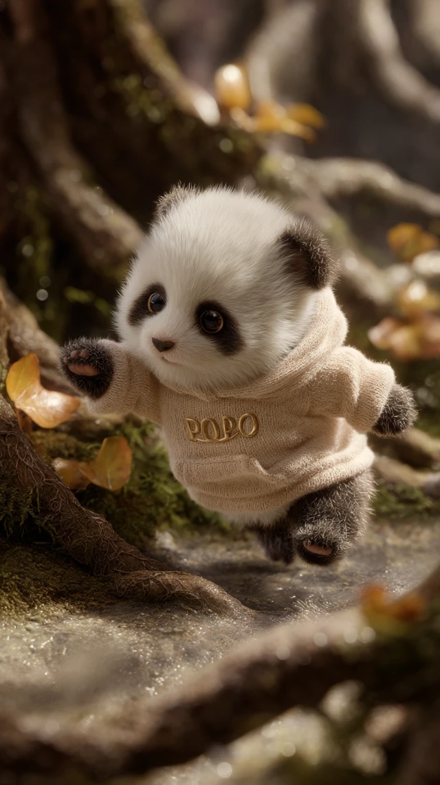 Cute Baby Panda Running in Forest