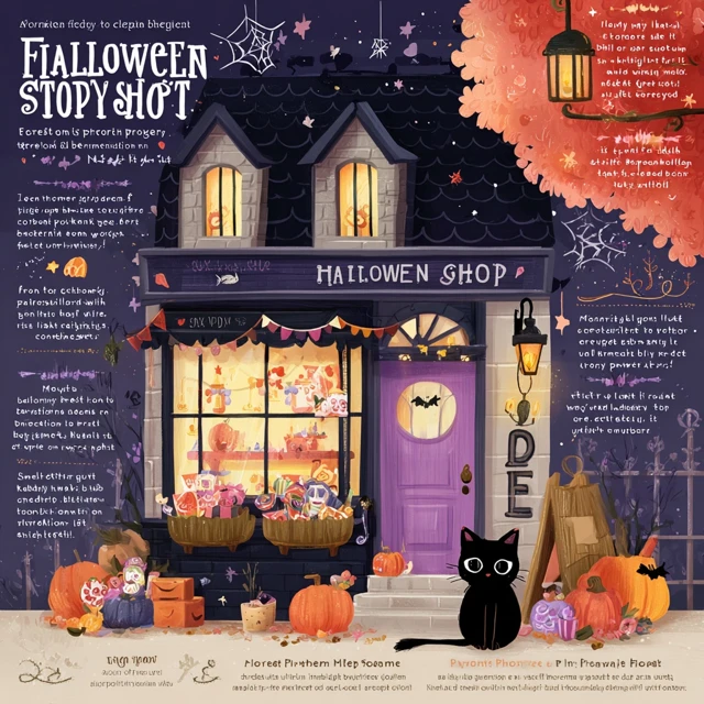 Halloween Shop Whimsical Clipart Illustration
