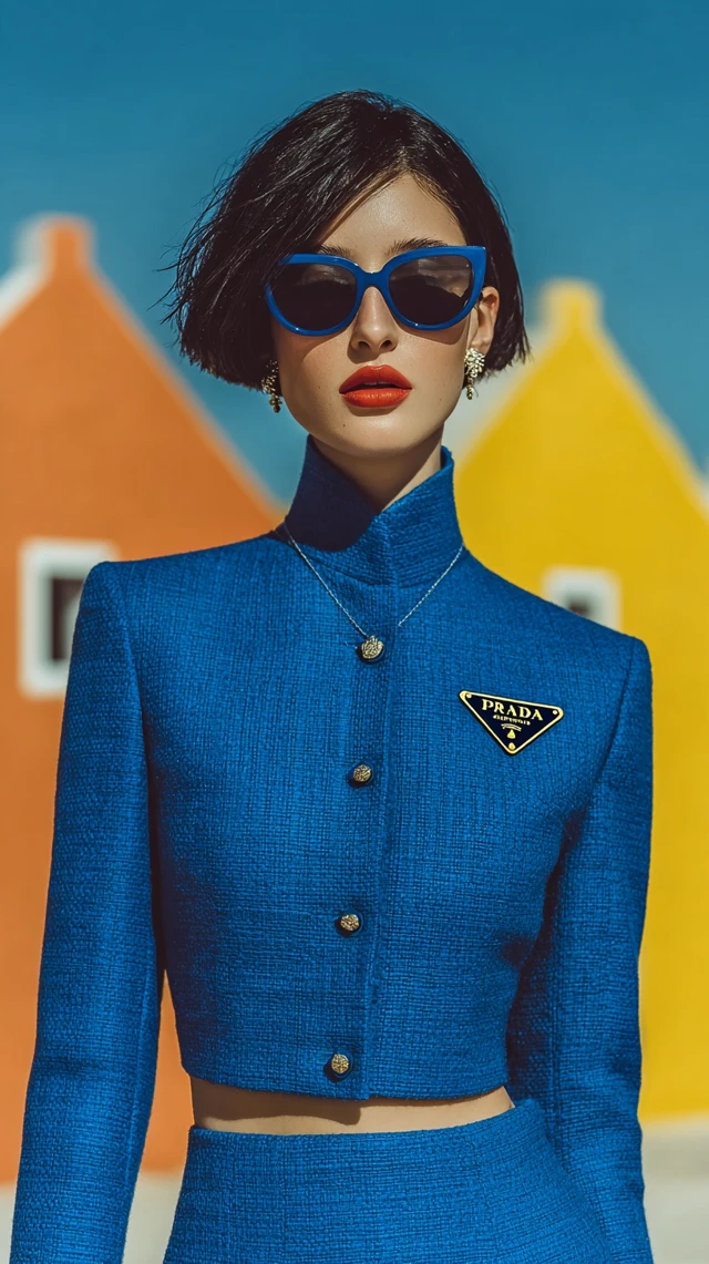 Fashion Model in Prada Cobalt Blue Jacket
